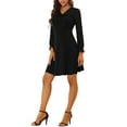 thumbnail image 4 of Allegra K Women's Ruffle Trim Long Sleeve  V Neck Chiffon Mini Dress, 4 of 6