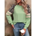 thumbnail image 2 of Womens Leopard Print Long Sleeve Shirts Fall Casual Crewneck Color Block Tops Sweatshirts Grass Green XXL, 2 of 8