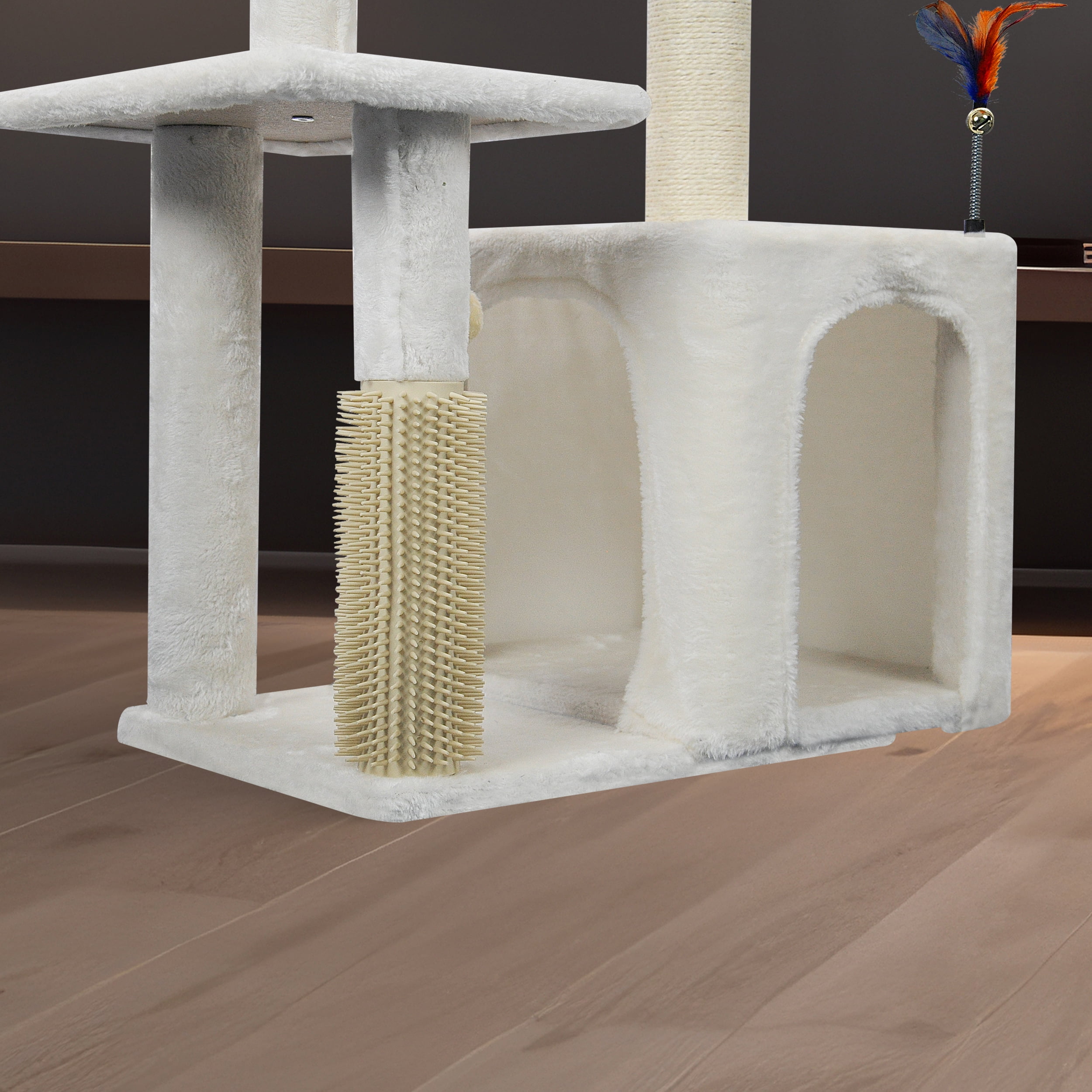 AIWIKIDE 31.50" Cat Tree for Indoor Cats with Cat Condo and Scratching Post,Cute Cat Tower with Self-Grooming Brush and Toy Balls,Beige