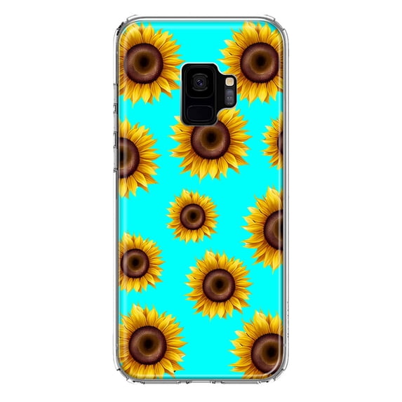 MUNDAZE Samsung Galaxy S9 Yellow Sunflowers Polkadot on Turquoise Teal Double Layer Phone Case Cover