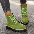 thumbnail image 2 of Women's Ankle Boots Fashionable Casual Winter Versatile Short Boots Solid Color Round Toe Lace-Up Thick-Soled Low Chunky Heel Shoes, 2 of 7