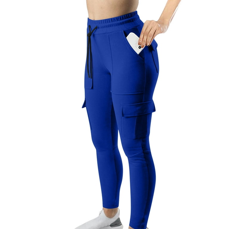 XFLWAM Women Butt Scrunch Cargo Leggings Slim High Waist Tummy Control Yoga  Sweatpants Flap Pockets Skinny Stretchy Workout Joggers Blue 3XL