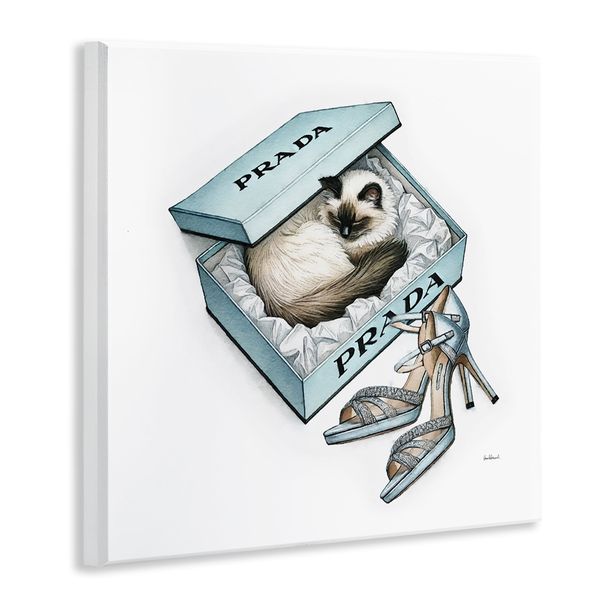 Stupell Industries Sleepy Kitten in Shoebox Animals Painting Unframed Art Print Wall Art, 12 x 12