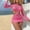 Pink, variant on PWPSG Knitted Mesh Long Sleeve Cutout Cover Up Dress with Built In Bikini Lining Swimsuit Yellow S