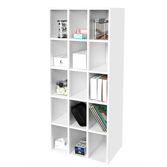 15-Cube Storage Shelf Organizer, Modern Open Standing Book Shelving Cabinet Wooden Shoe bench