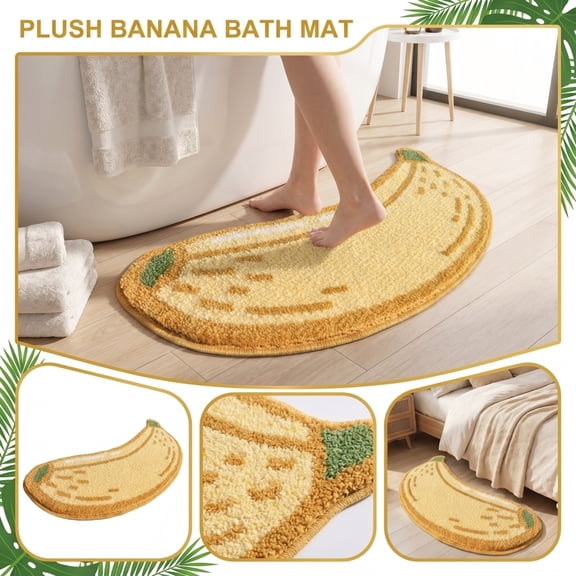 Banana Shaped Bath Mat, Absorbent Floor Rug Soft Low Pile Non-Slip Backing for Bathroom Bedroom Bedside