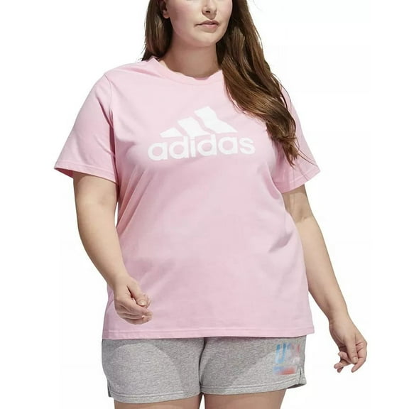 Adidas LIGHT PINK Women's Plus Size Cotton Logo T-Shirt, US 1X