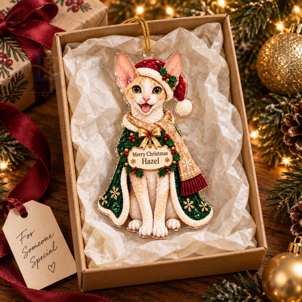 Cornish Rex Christmas Ornament Festive Cat Acrylic Tree Hanging for Pet ...