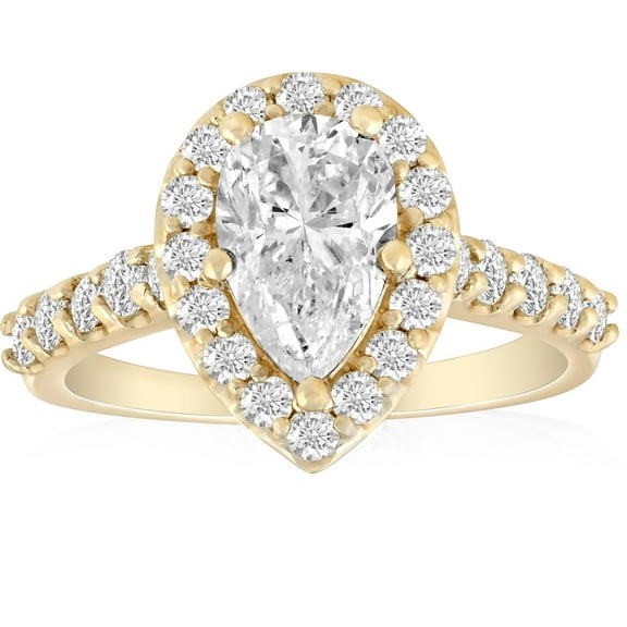Pompeii 2 Ct Pear Shape Halo Diamond Engagement Ring 14k Yellow Gold (G,VS2)