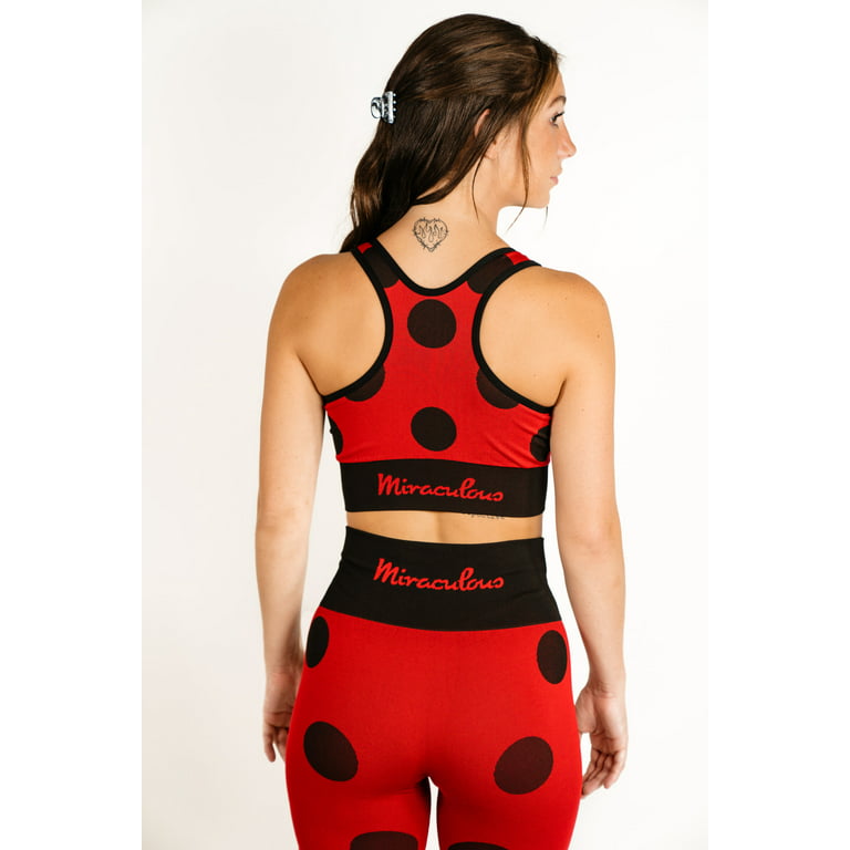 Miraculous Womens & Bike Shorts Red/Black (Sports Bra Short Set) Ladybug  Large 