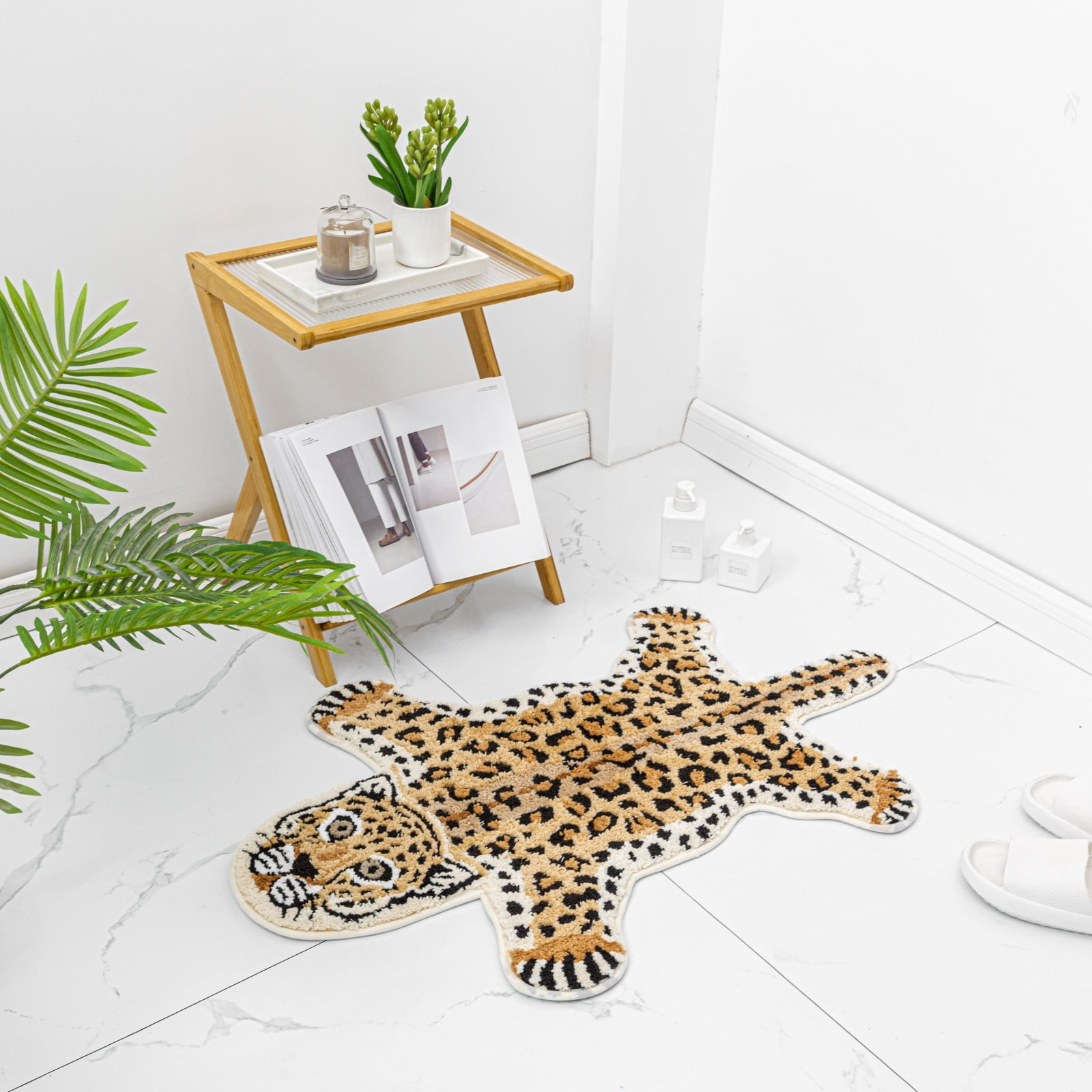 yingda1992 Brown Leopard Bath Mat for Bathroom Cute Cheetah Print Funny Cartoon Non Slip Animal Shaped Absorbent Bathtub Mat Plush Shower Door Mat Decor 39.3x25.5 Inch