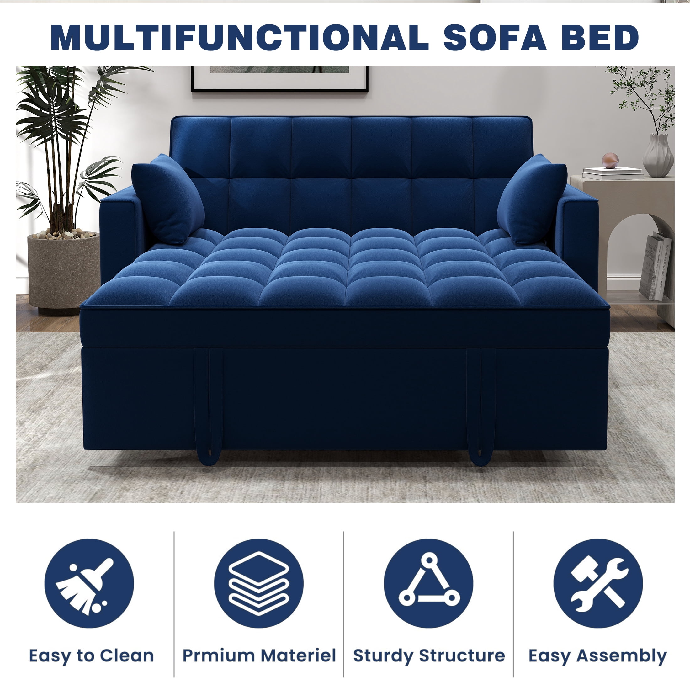 DEALTOPS Loveseat Convertible Pull Out Sleeper Sofa Bed, Blue
