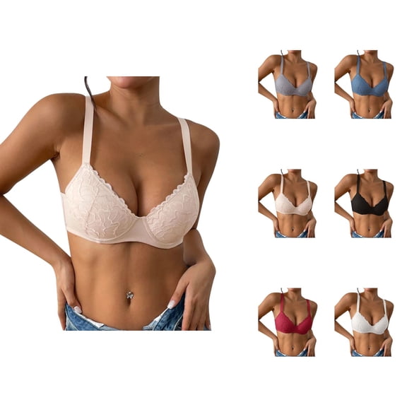 Lace Bras for Women V Neck Lightweight Comfortable Breathable Side Support Underwire Push Up Bralette Everyday Bra