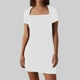 thumbnail image 2 of Vestido de mujer de color liso con cuello cuadrado y manga corta - Corte recto ajustado, estilo retro sexy para fiestas informales - Tallas S-XL, 2 of 5