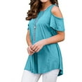 thumbnail image 2 of KVMeteor Women's Cold Shoulder Short Sleeve Tunic Tops Casual Loose Blouse Shirts, 2 of 3