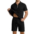 thumbnail image 2 of hotojiny Men's 2 Pieces Sets Tracksuit Summer Casual Outfits Short Sleeve Quarter Zip Shirt Breathable Beach Shorts Sweatsuit(Black,Medium), 2 of 5