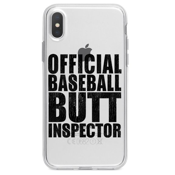 DistinctInk Clear Shockproof Hybrid Case for iPhone X / XS (5.8" Screen) - TPU Bumper Acrylic Back Tempered Glass Screen Protector - Official Baseball Butt Inspector