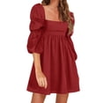 thumbnail image 4 of STARVNC Women Square Neck Pleated Puff Long Sleeve Mini Dress, 4 of 6