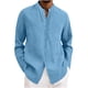 thumbnail image 2 of Ceisia Men's Relaxed Fit Linen Blend Stand Collar Shirt, Solid Color Long Sleeve Casual Button-Up Top Gifts, 2 of 6