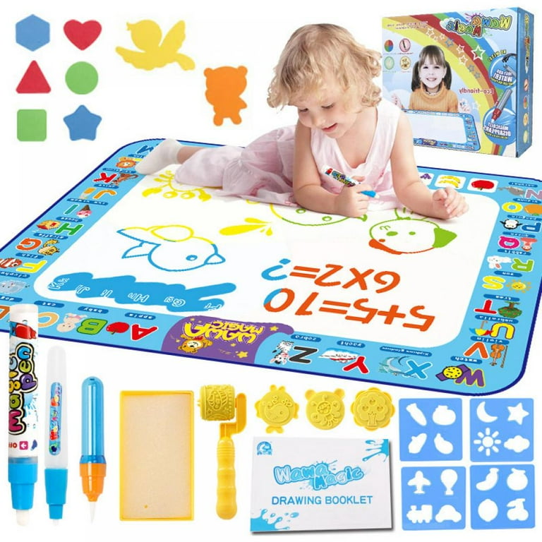 Miserwe Doodle Mat Large Water Writing Doodle Drawing Mat Neon Colors Board with Drawing Accessories for Kids Toys Toddlers Educational Girls Boys