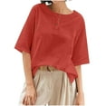 thumbnail image 2 of Women's 3/4 Sleeve Cotton Linen Jacquard Blouses Top T-Shirt, Limited Time Under 10 Dollars SA-461, 2 of 6