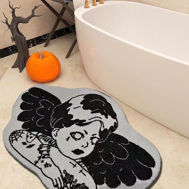 EazyTech Halloween Ghost/Spider Web Plush Bath Rugs Absorbent Thick Floor Mat - Bathroom & Living Room Decor Mat with Anti-Slip Bottom for Doorway, Kitchen, Porch