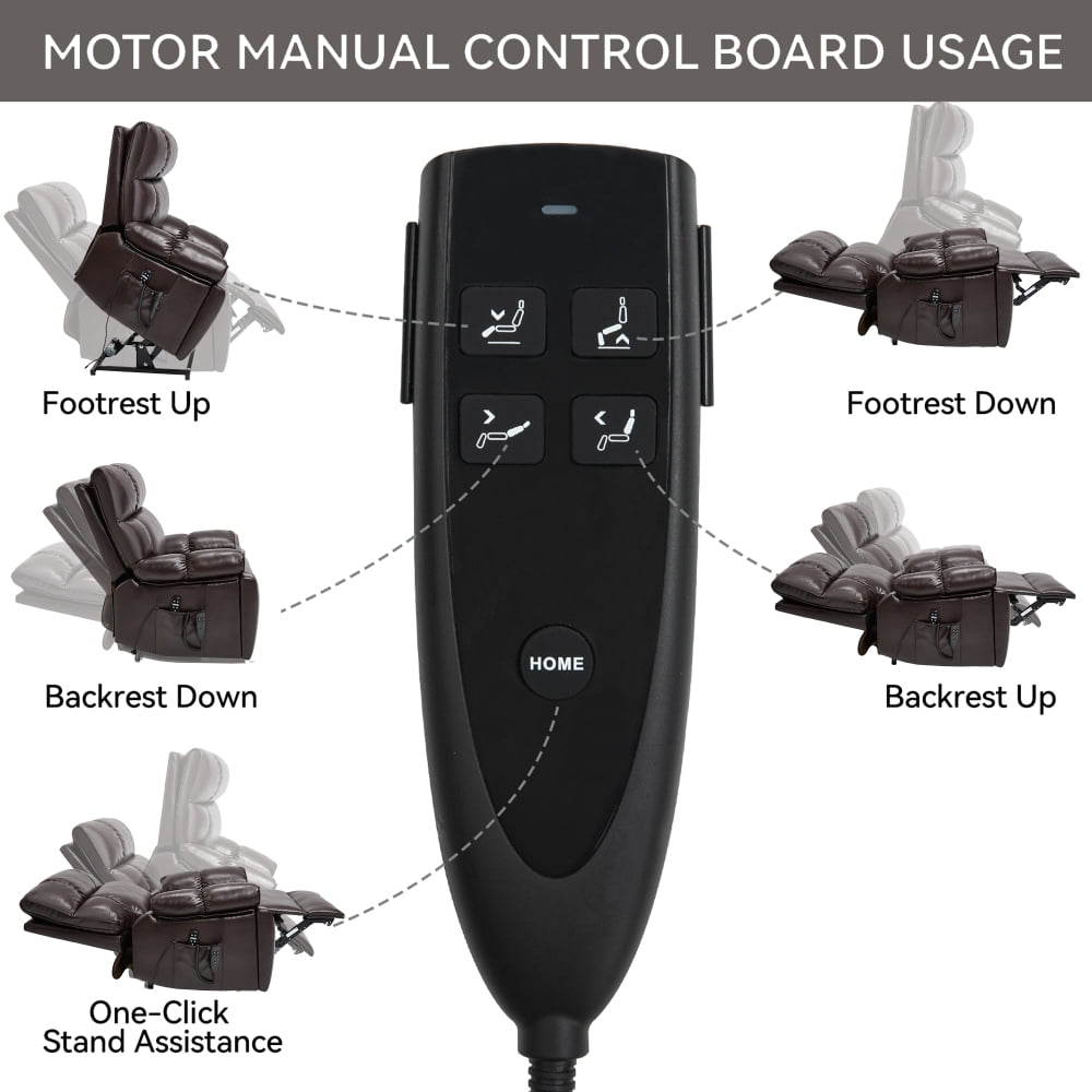 Dark Brown Leatheraire Power Lift Recliner with Heat/Massage, Dual Motor, 350LBS Weight Capacity, Includes Cup Holders