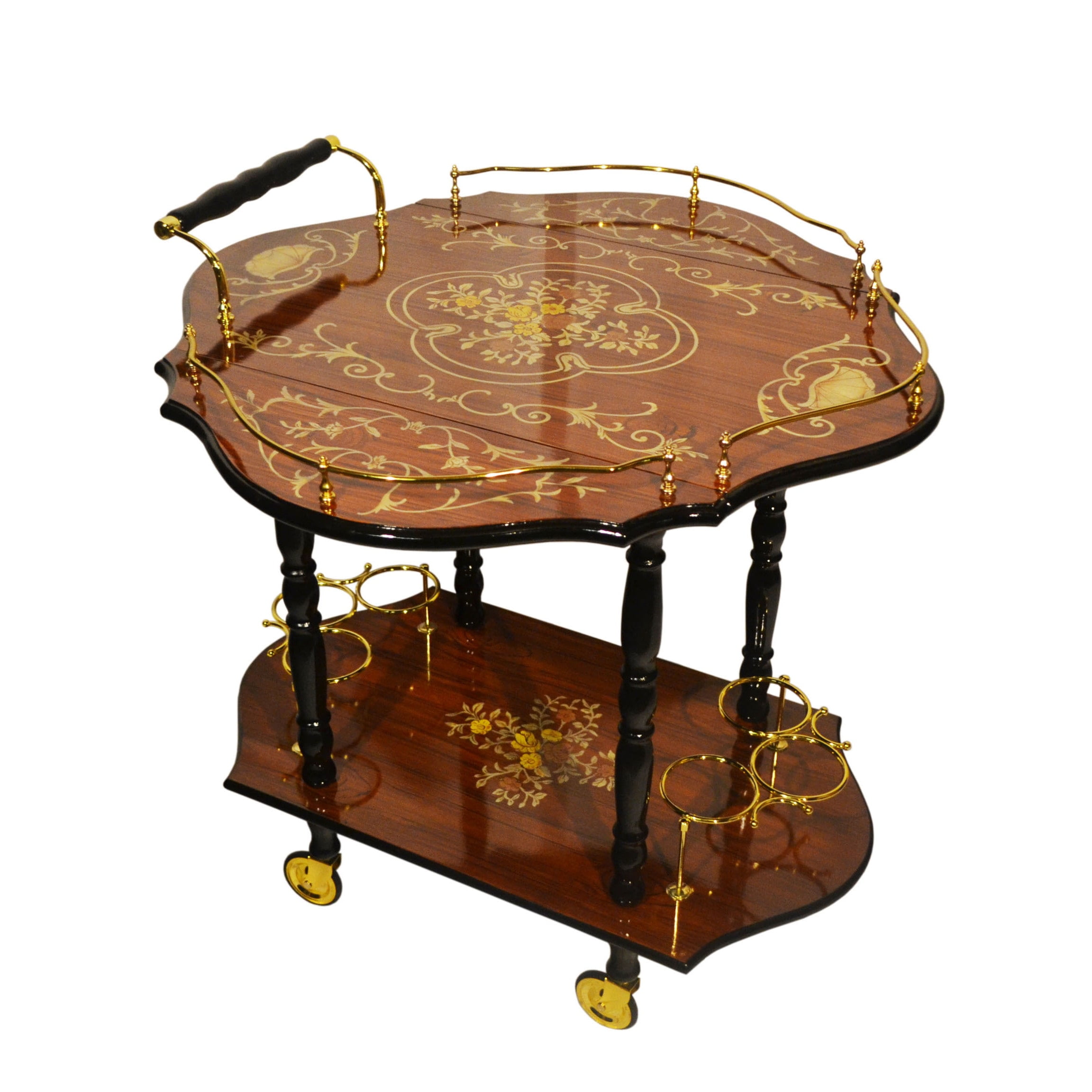 Three Star Sorrento Inlaid Wood Inspired Drop Leaf Beverage Serving