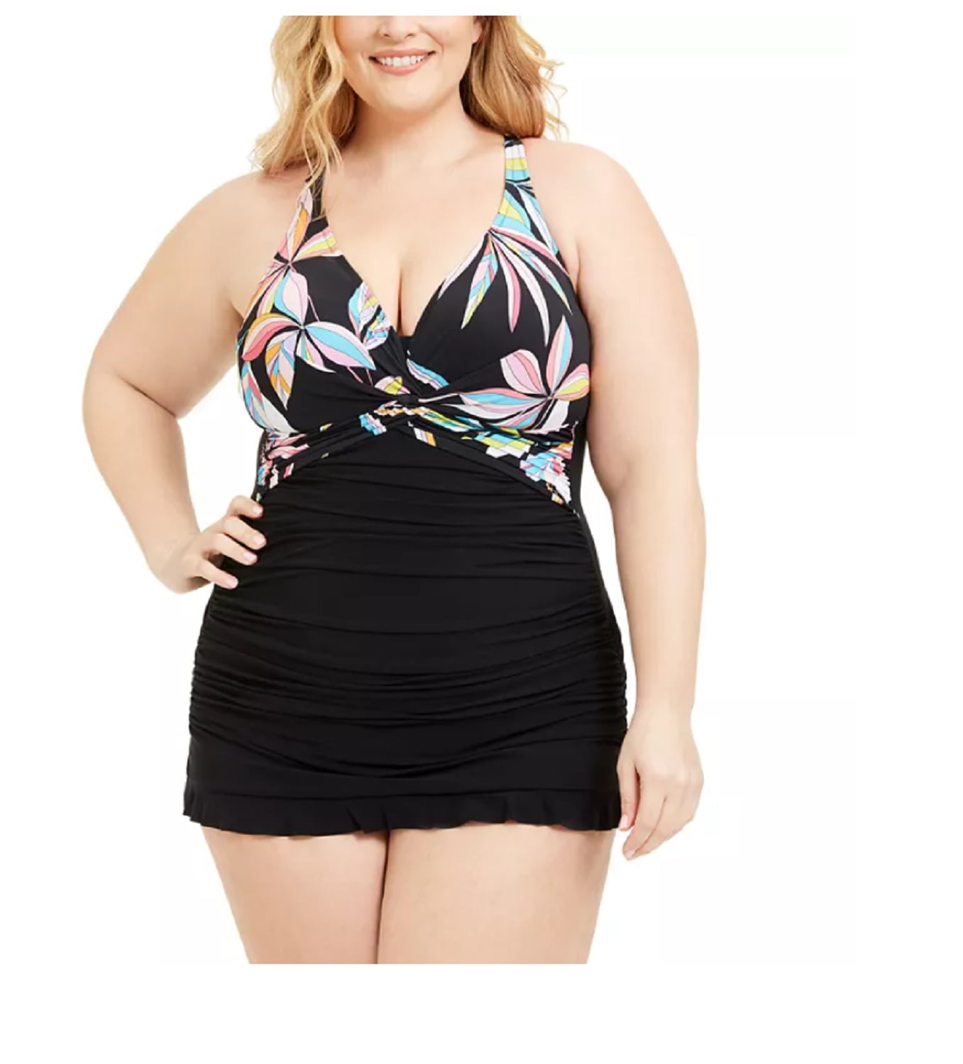 Profile by Gottex Women's V-Neck Swimdress One Piece Swimsuit, Black Multi, - Walmart.com