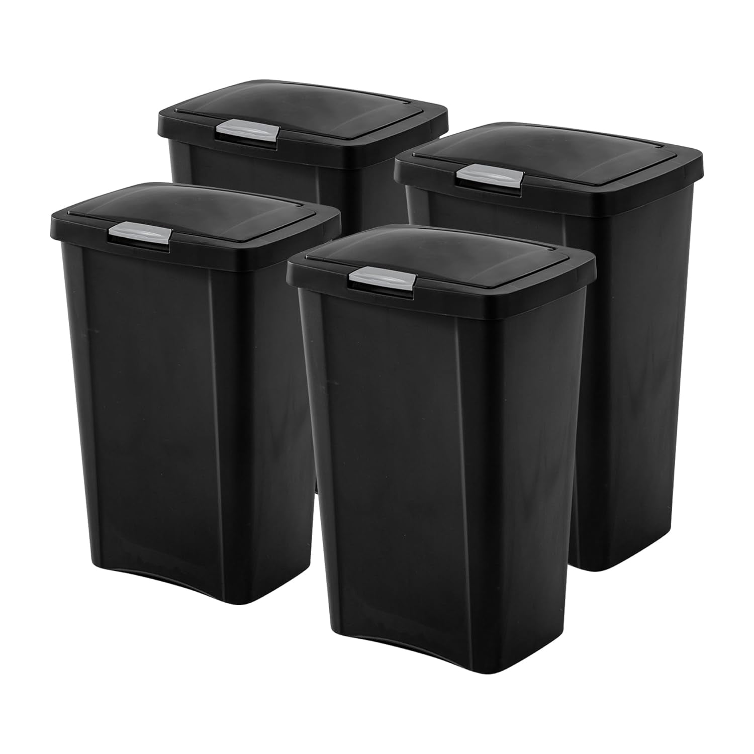 Sterilite 12.6 Gallon Locking StepOn Wastebasket, Black Lid & Base
