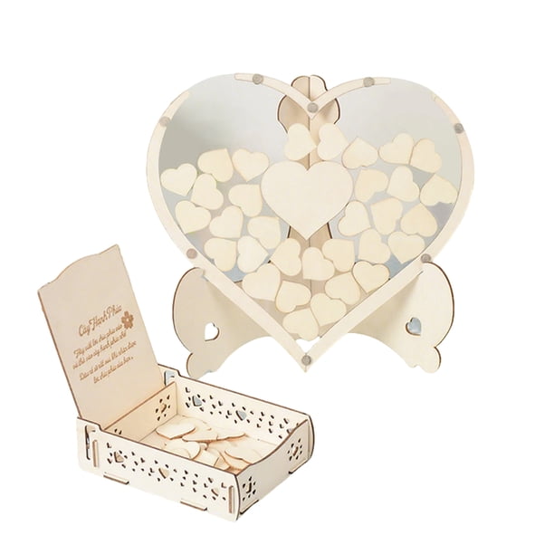 Libro de firmas de boda alternativo, caja rústica de madera con forma de corazón para bodas, baby shower, aniversarios, marco abatible con letreros de corazón