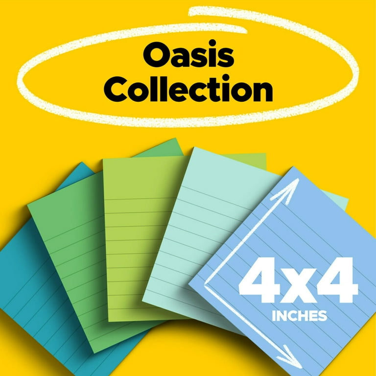 Post-it Super Sticky Lined Recycled Paper Notes, 4 x 4 Inches, Oasis, Pad  of 90 Sheets, Pack of 6