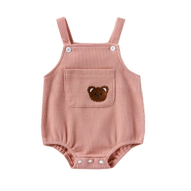 xiaxaixu Baby Girls Summer Knit Sling Romper Sleeveless Cartoon Bear Embroidery Playsuits
