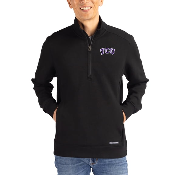 Men's-Cutter & Buck  Black TCU Horned Frogs Roam Eco Recycled Quarter-Zip Pullover