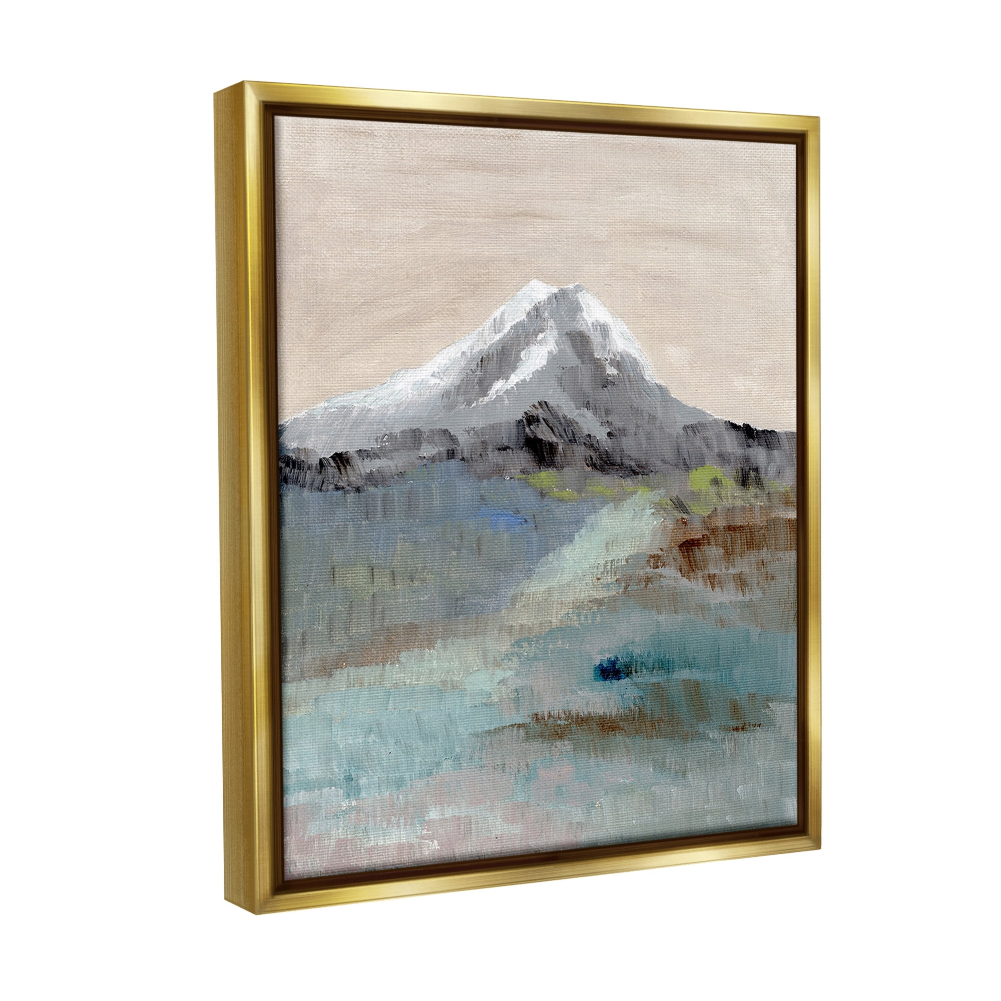 Stupell Industries Brushed Abstract Volcano Landscape Painting Gold Floater Framed Canvas Art Print Wall Art, 17 x 21