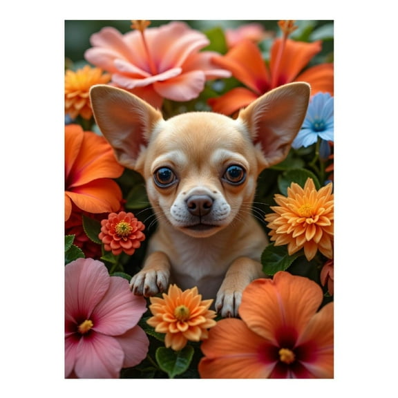 Diamond Art Kit for Adults, Chihuahua Among Vibrant Blooms Diamond Painting for Adults Beginners, DIY Diamond Art Painting Kits, 5D Diamond Painting Crafts for Home Decor 12x16 Frameless