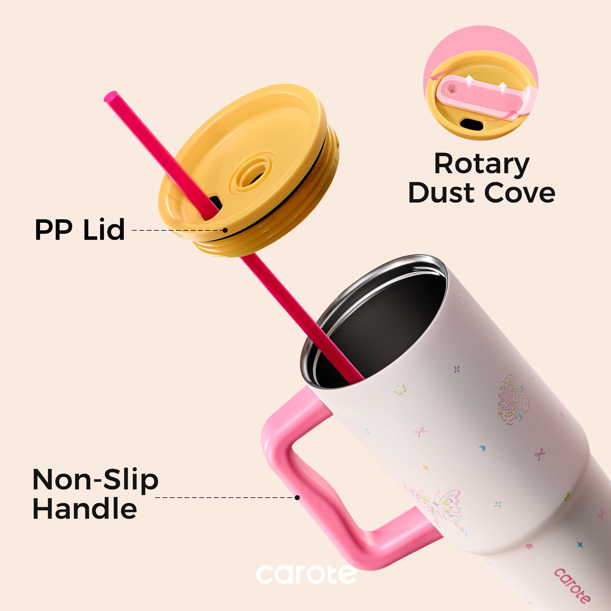 Carote 2pcs Heart Paradise Insulated Stainless Steel Tumbler and Water Bottle Set with Straw and Handle, 34 fl oz, Pink & Blue