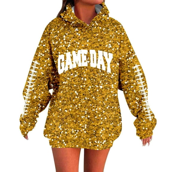 Womens Hoodies 2025 Game Day Sequin Football Graphic Long Sleeve Sweatshirts Fall Winter Casual Trendy Loose Fit Pullover Tops