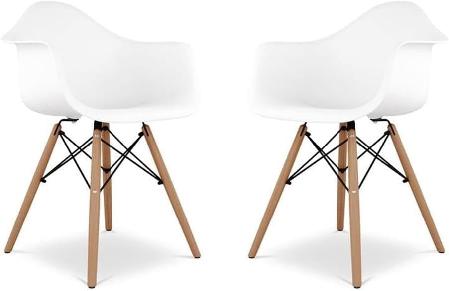 17.5" Plastic and Beech Wood Armchairs in White (Set of 2)