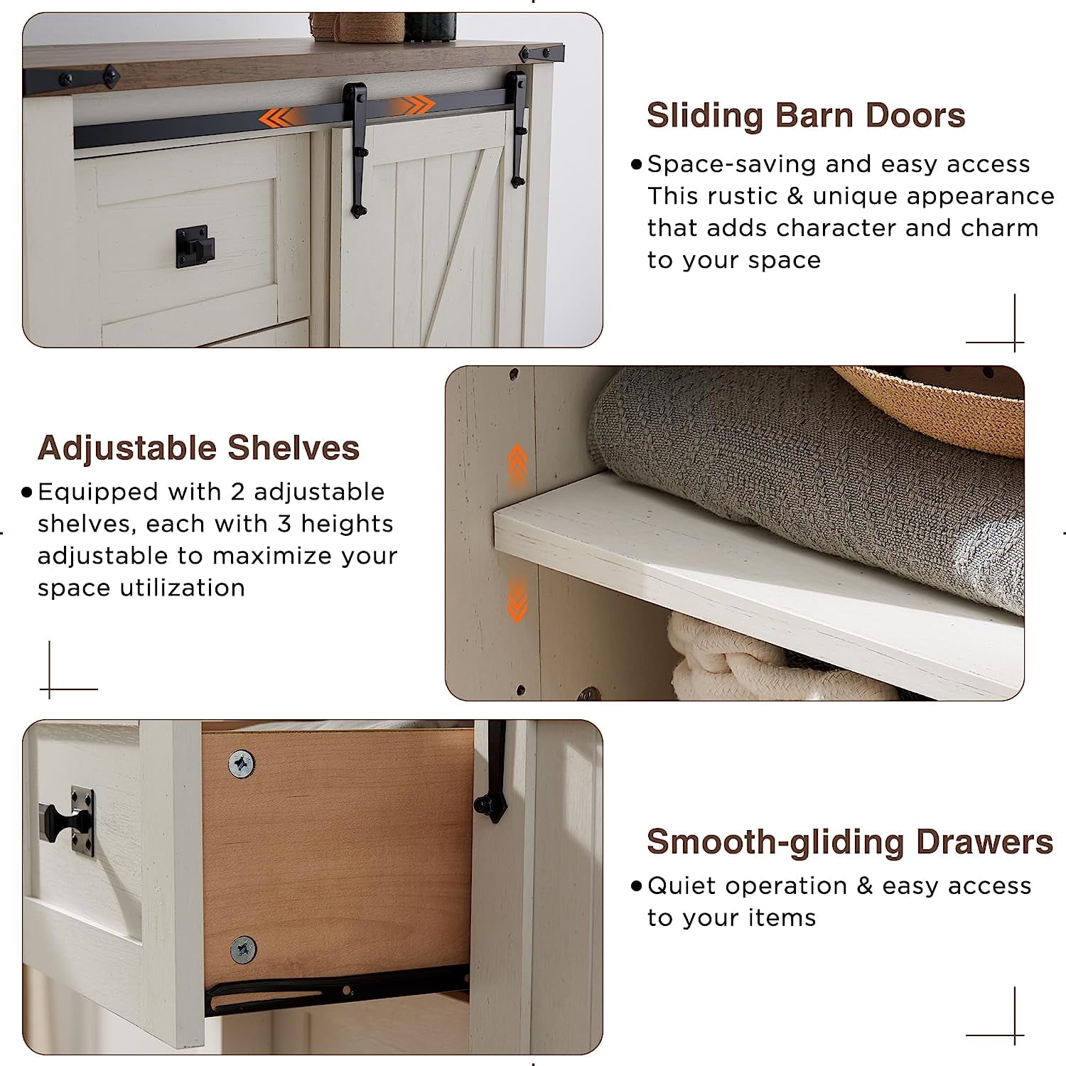 OKD Modern Farmhouse 5-Drawer Dresser with Barn Door, Adjustable Storage Cabinet for Bedroom Living Room, White