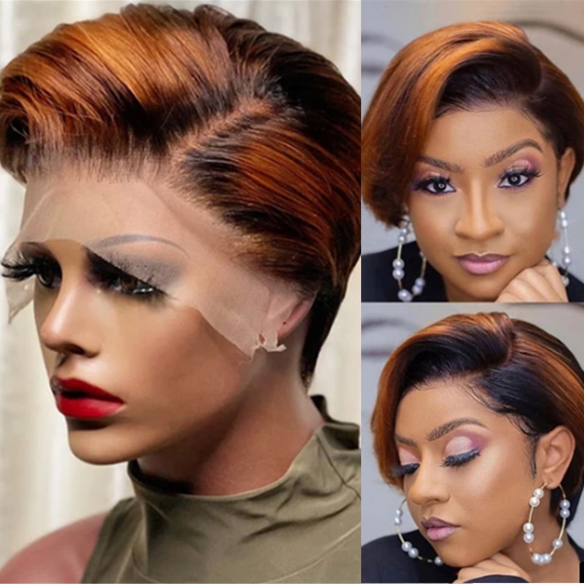 Travelwant Short Pixie Cut Bob Wig Straight Hair Lace Front Bob Wigs for  Black Women 150% Density Synthetic Ombre Gold Blonde Short Pixie Wig for  Daily Use 
