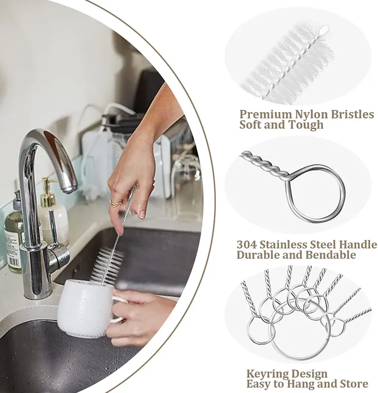 10pcs Pipe Tube Brush Pipe Cleaning Brushes Nylon Bristle Drinking Straws Cleaner Brush for Washing Kettle Spout Teapot Nozzle