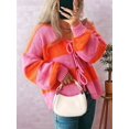 thumbnail image 6 of Women'S Loose Casual V-Neck Long-Sleeved Sweater Jacket Striped Contrast Lace-Up Knitted Cardigan Orange M, 6 of 9