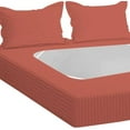 thumbnail image 6 of D.N.G. BEDDINGS 3 Piece Box Spring Cover - 100% Egyptian Cotton, 800 TC, Wrap Around 4 Sides Bed Skirt for Hotel & Home, Fits Box Springs up to 6 Inch - Cal King, Stripe Brick Red Color, 6 of 9