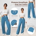 thumbnail image 3 of TEMOFON Sweatpants for Women Wide Leg Pants Fall Sweatpants with Pockets Elastic Waistband Comfy Pants Women Winter Lounge Pants Blue M, 3 of 8