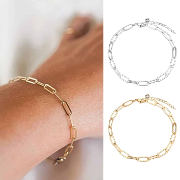 jiaroswwei Creative Oval Paper Clip Bracelet Extension Chain Adjustable Bangle Rhinestones Inlaid Simple Bracelet Fashion Accessories