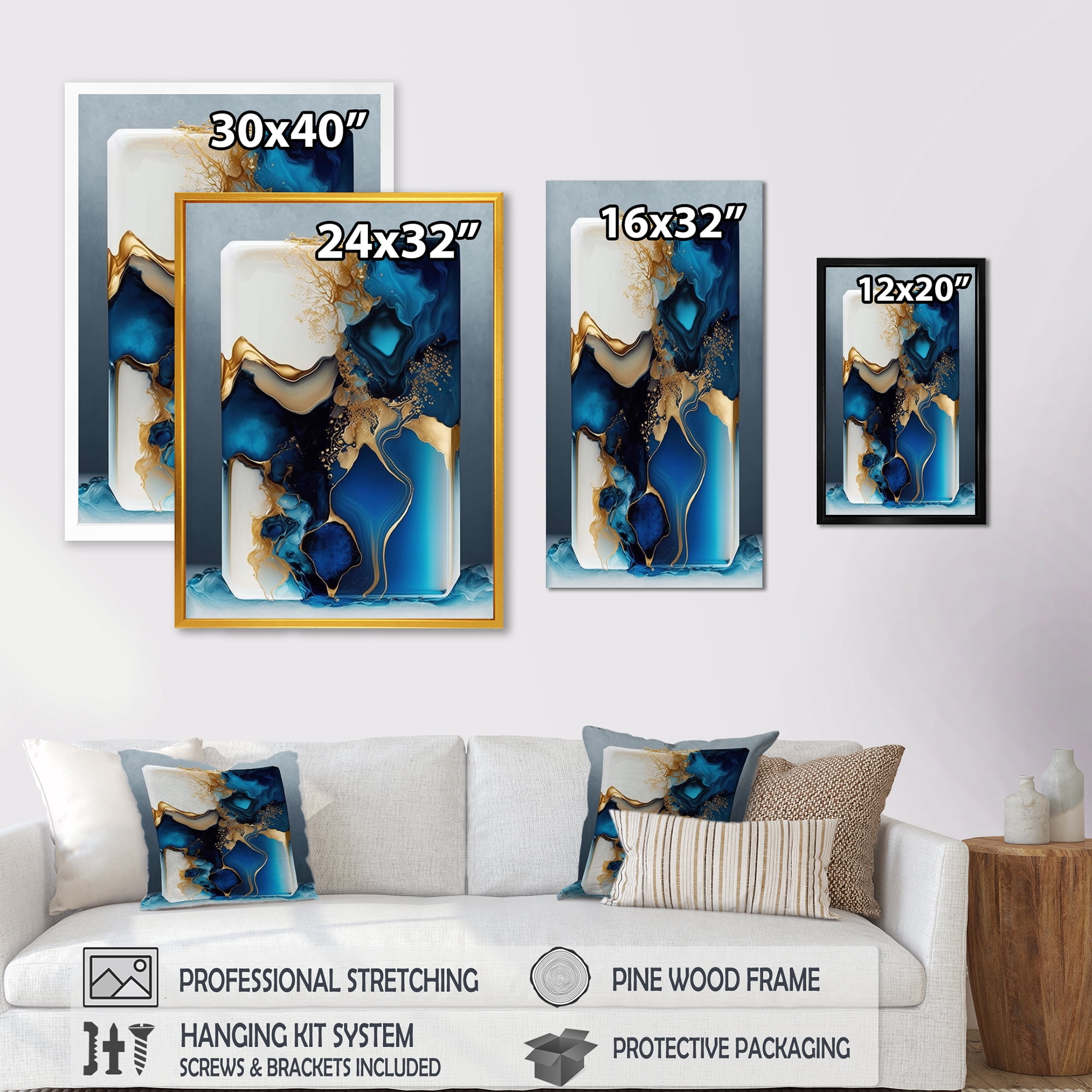 Designart Abstract Geode Gold And Blue Marble III Canvas Wall Art