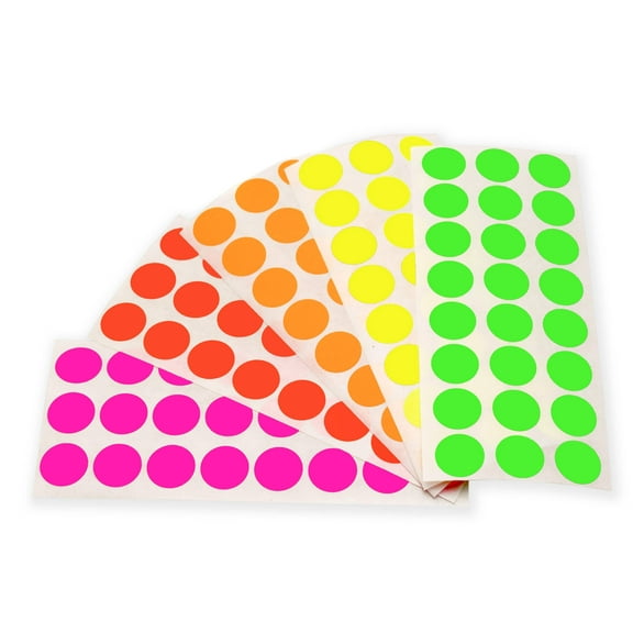 1/2" Permanent Round Color-Code Sheeted Dot Pack (Fluorescent): 1,200/Pack