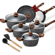 Open Box Prikoi Nonstick Cookware Set Kitchen Pots Pans 8 Piece X002L18K8L - Black/White