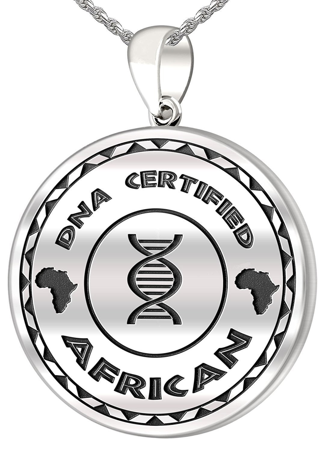 0.925 Sterling Silver 1in DNA Certified African Heritage Pendant Medal with Flag Necklace 18in to 24in